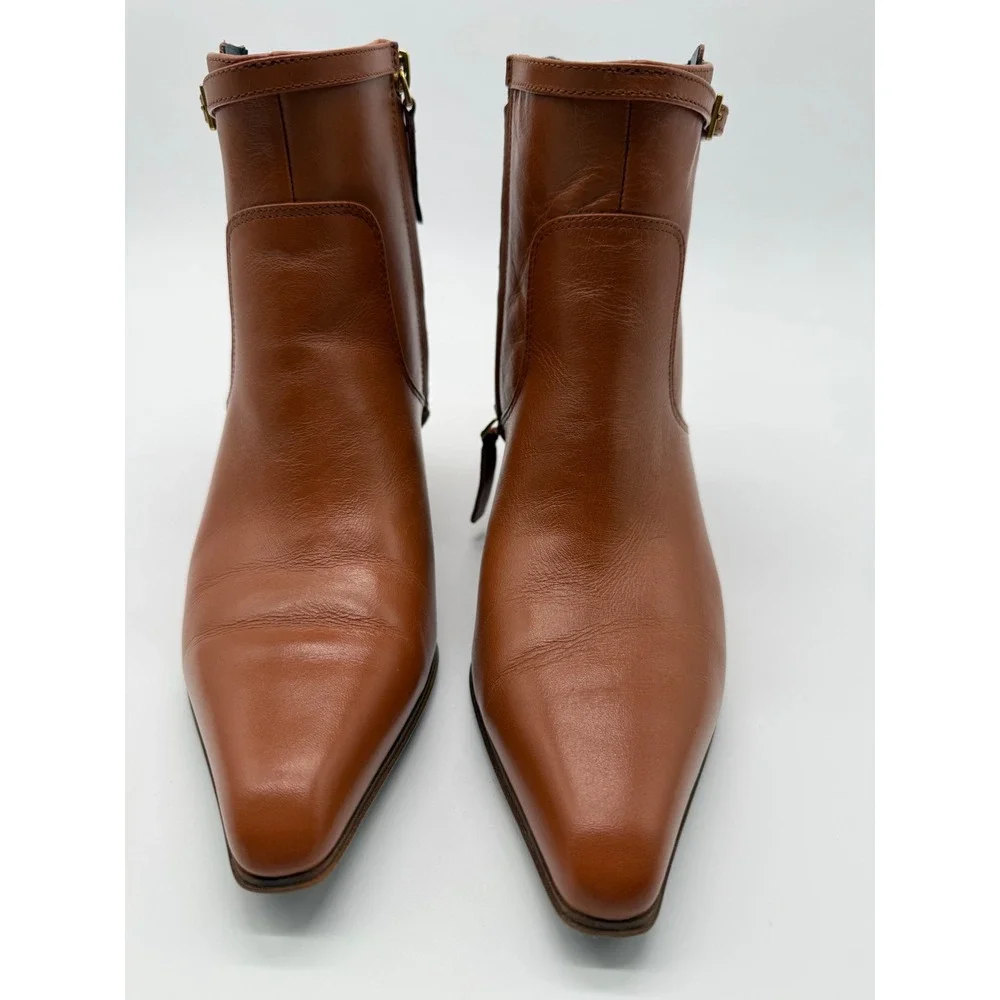 Franco Sarto Amber Leather Ankle Boots‎ Womens 7M Brown Excellent  Buckle Zip